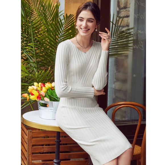 White Knit Dress Long Sleeve - Picture 3 of 11